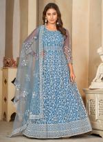 Net Sky Blue Ceremonial Wear Embroidery Work Anarkali Suit